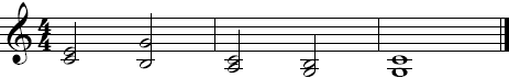 Piano notes example with major thirds